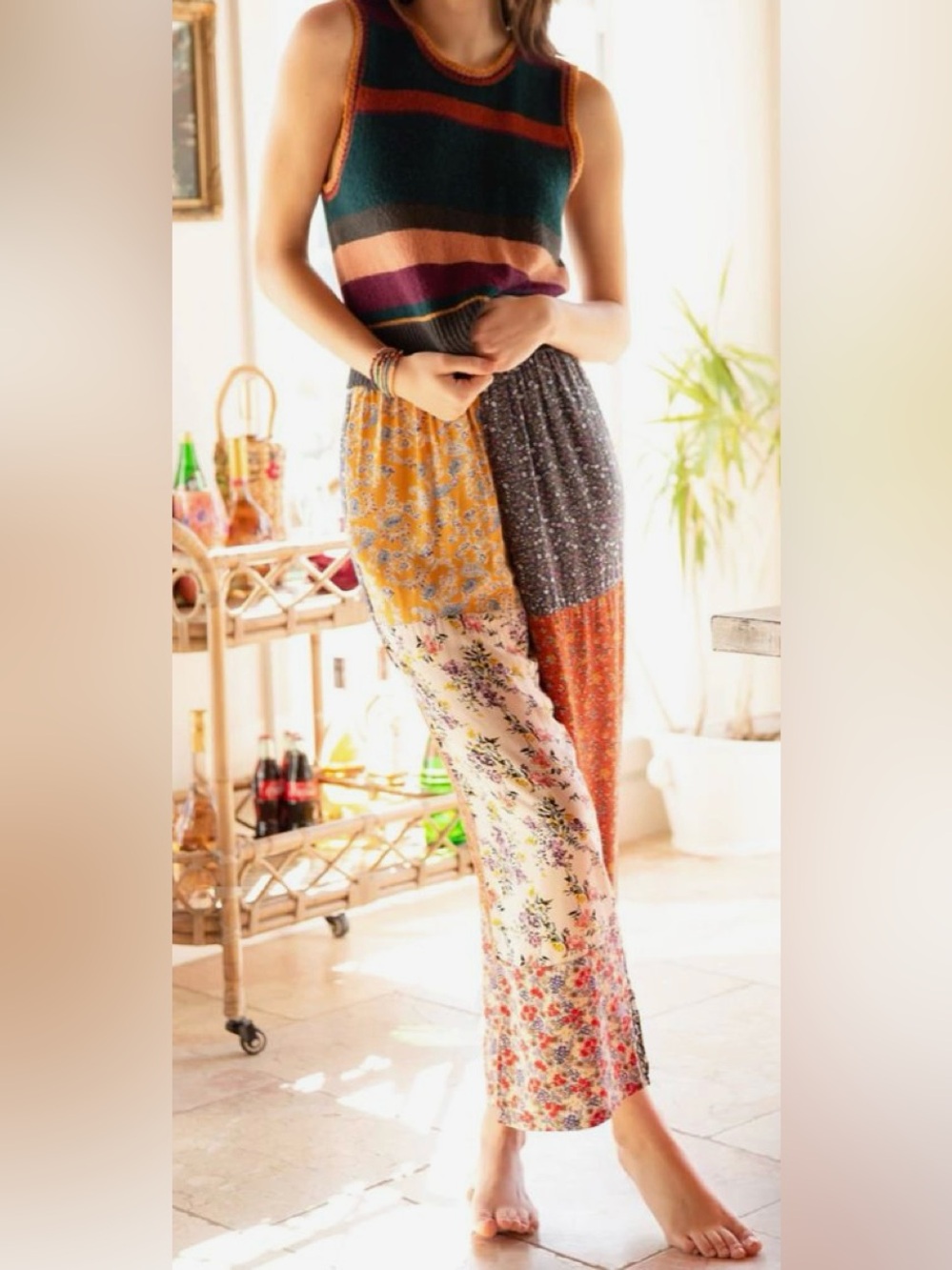 NATURAL LIFE Multicolor Patchwork Printed Wide Leg Pants - Size XS NWT